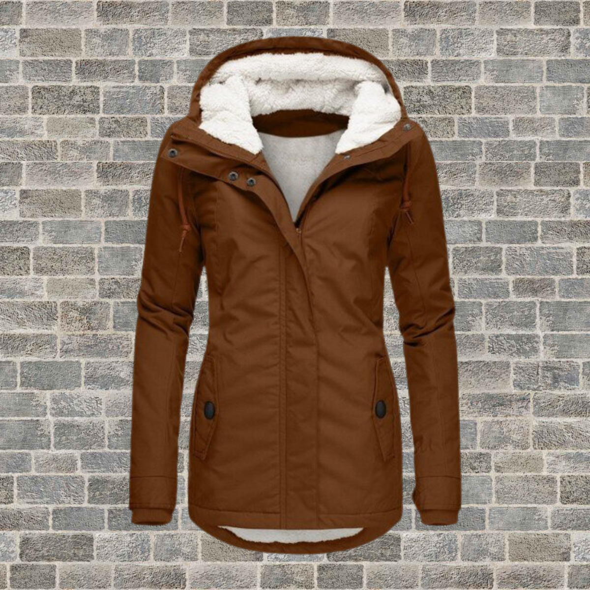 Damen Winterjacke mit Kapuze - Casual Fit, Reißverschluss, seitliche Taschen