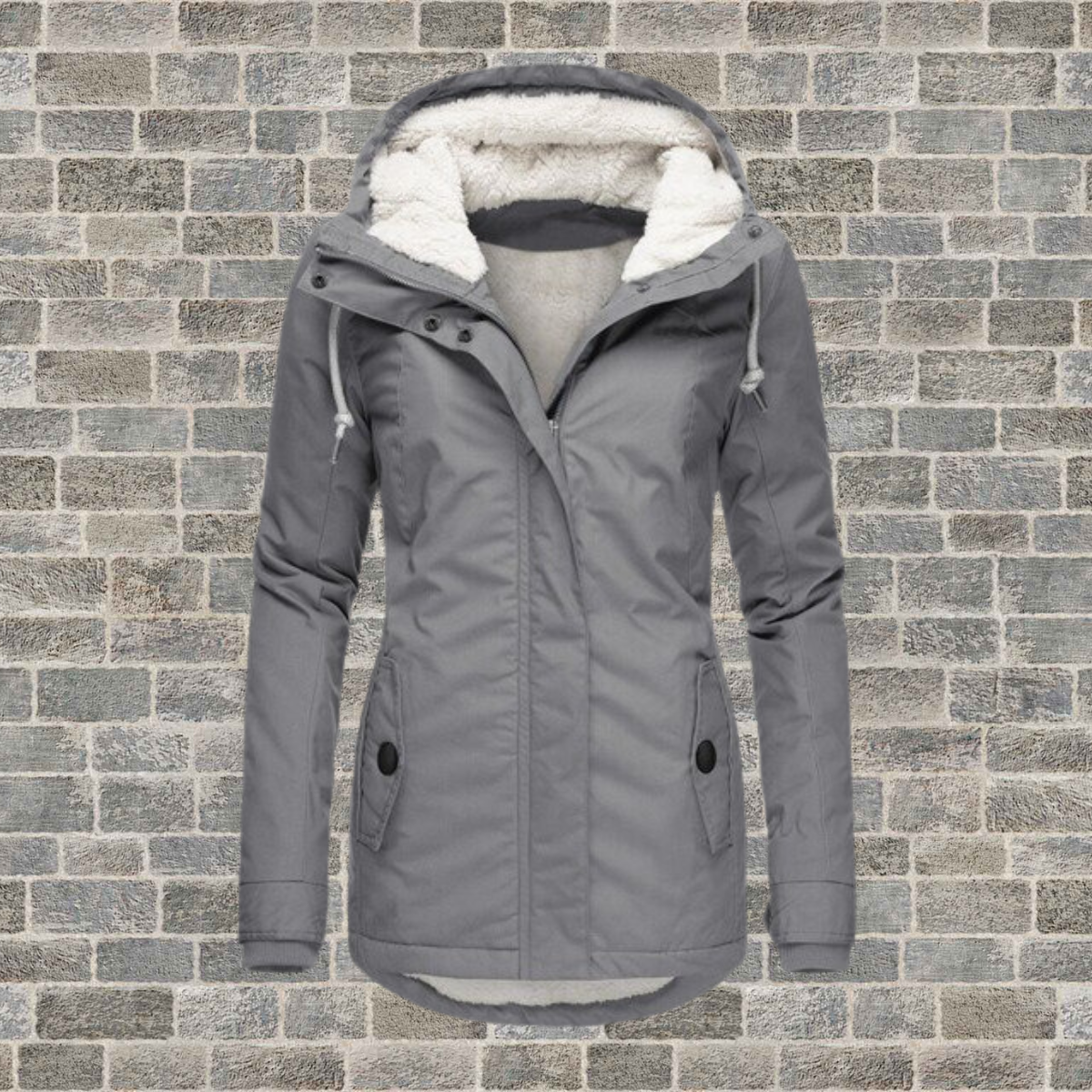 Damen Winterjacke mit Kapuze - Casual Fit, Reißverschluss, seitliche Taschen