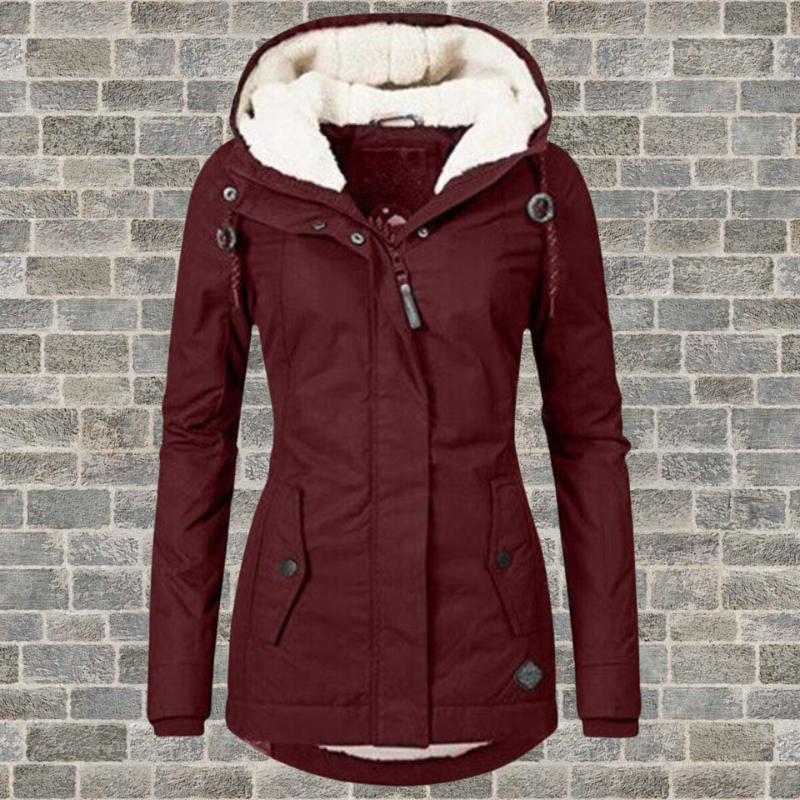 Damen Winterjacke mit Kapuze - Casual Fit, Reißverschluss, seitliche Taschen