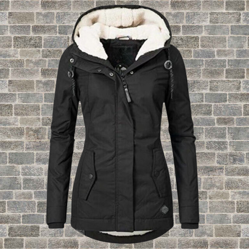 Damen Winterjacke mit Kapuze - Casual Fit, Reißverschluss, seitliche Taschen