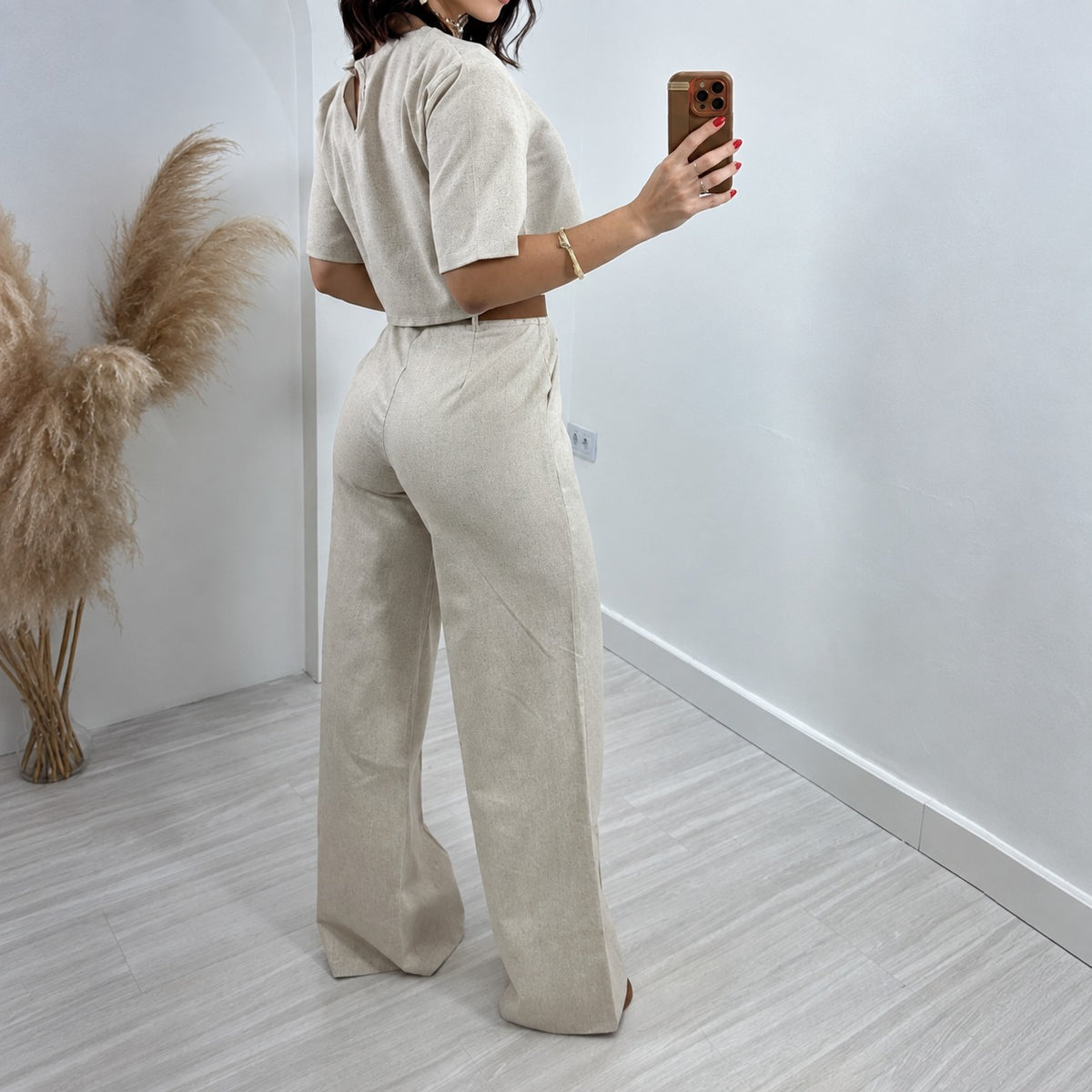 Damen Zweiteiler Anzug - Cropped Top und hoch taillierte Weite-Hose