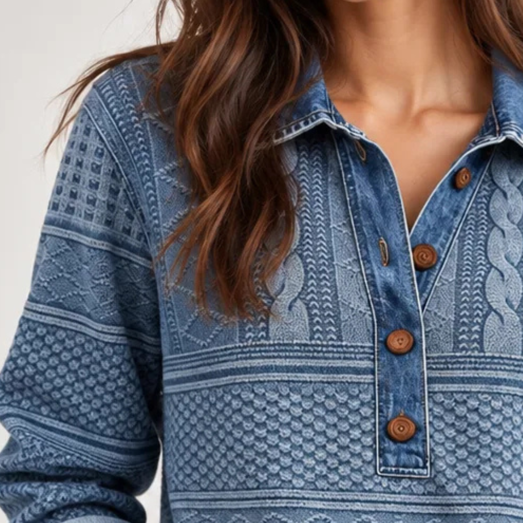 Damenbluse mit Kontrastkragen und -manschetten, Langarm, Teilknopfleiste, Relaxed Fit