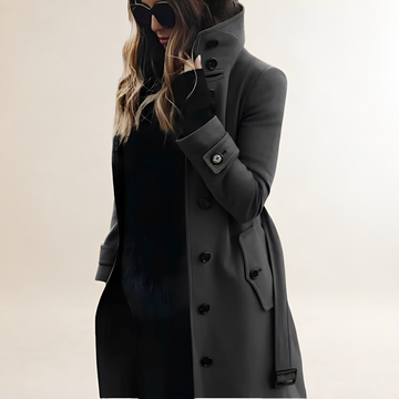 Dament Trenchcoat mit Knopfleiste - Hoher Kragen, Lange Ärmel, Taillierte Passform