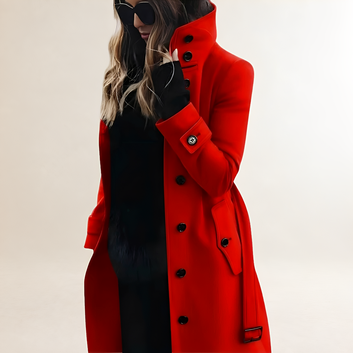 Dament Trenchcoat mit Knopfleiste - Hoher Kragen, Lange Ärmel, Taillierte Passform