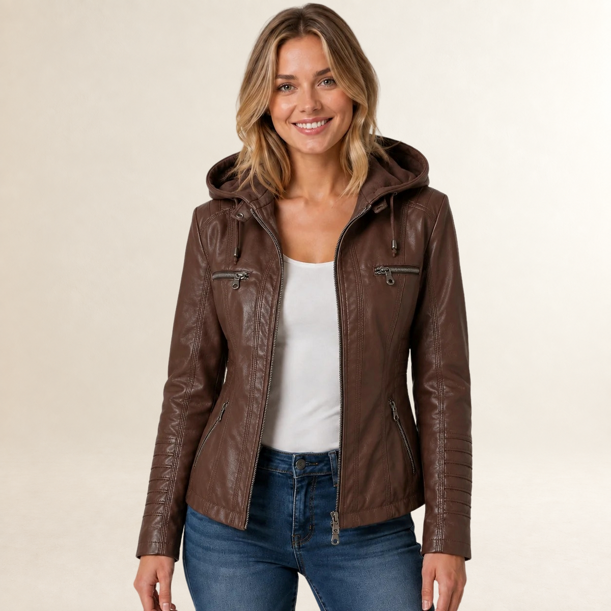 Damentrenchjacke Kapuzenjacke mit Reißverschluss und Taschen - Reguläre Passform