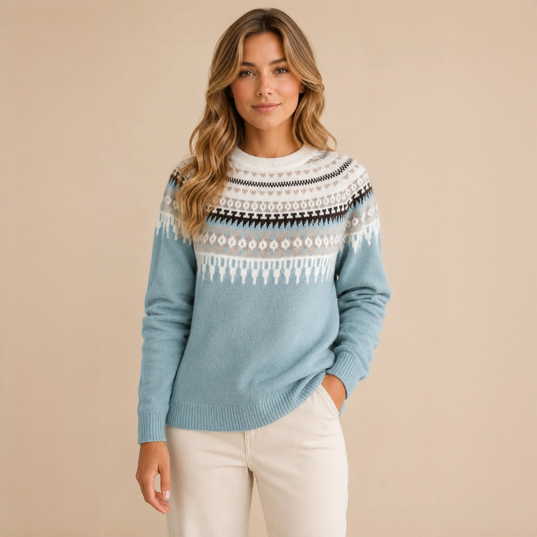 Damentrikot Rollkragenpullover mit dekorativem Muster und lockerer Passform