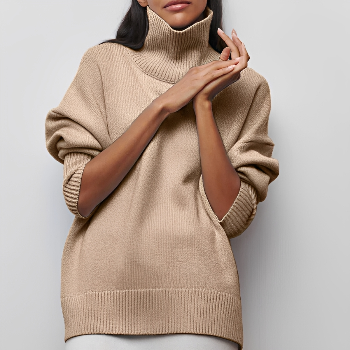 Damentrikot Rollkragenpullover Oversized Fit langarmig mit Drop-Shoulder