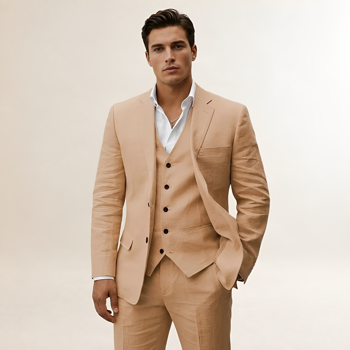 Herren Anzug Dreiteilig mit Sakko Weste und Hose mit Notch-Revers