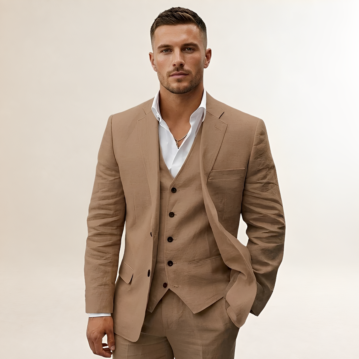 Herren Anzug Dreiteilig mit Sakko Weste und Hose mit Notch-Revers