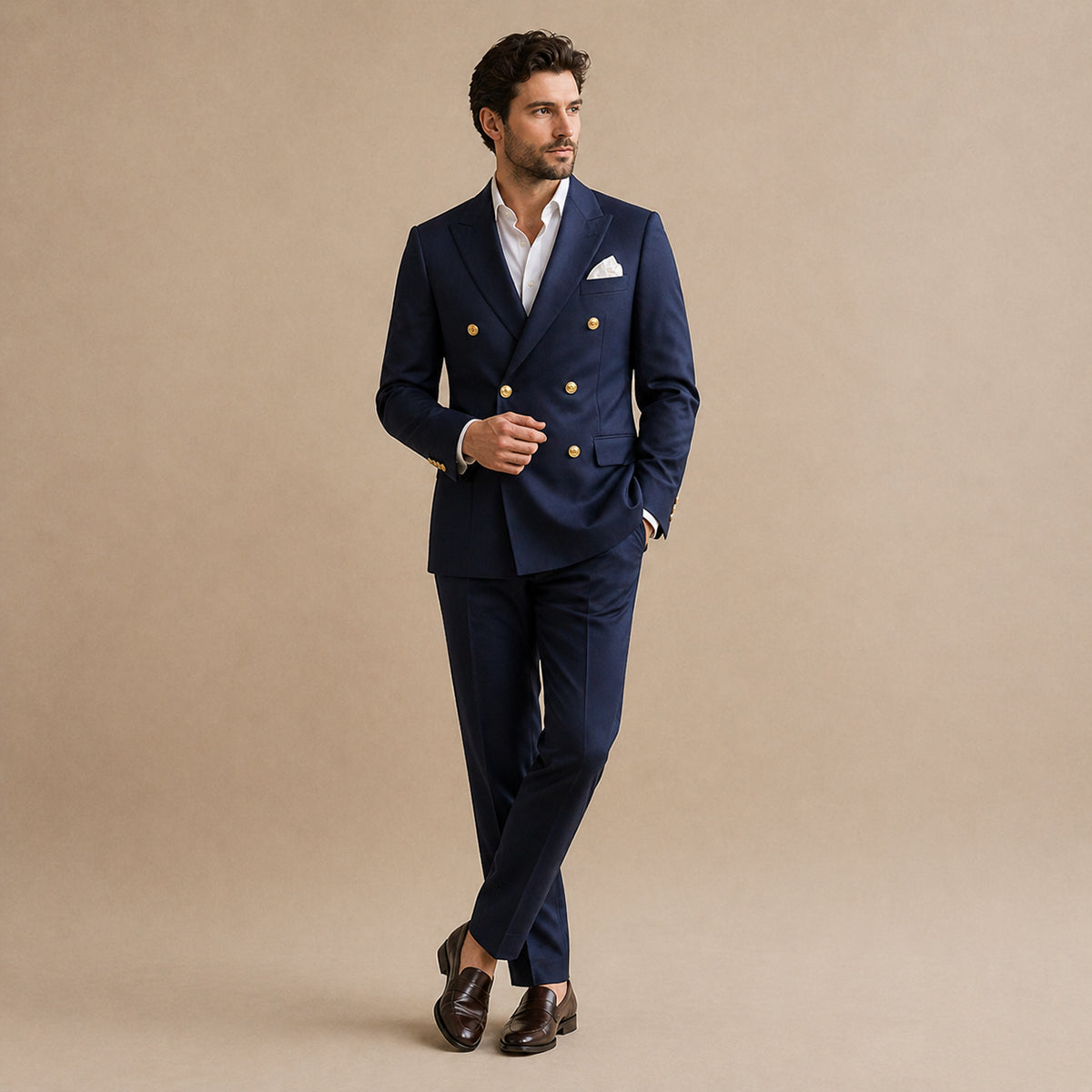 Herren Anzug Sakko Hose Set Doppelreihig formell Slim Fit