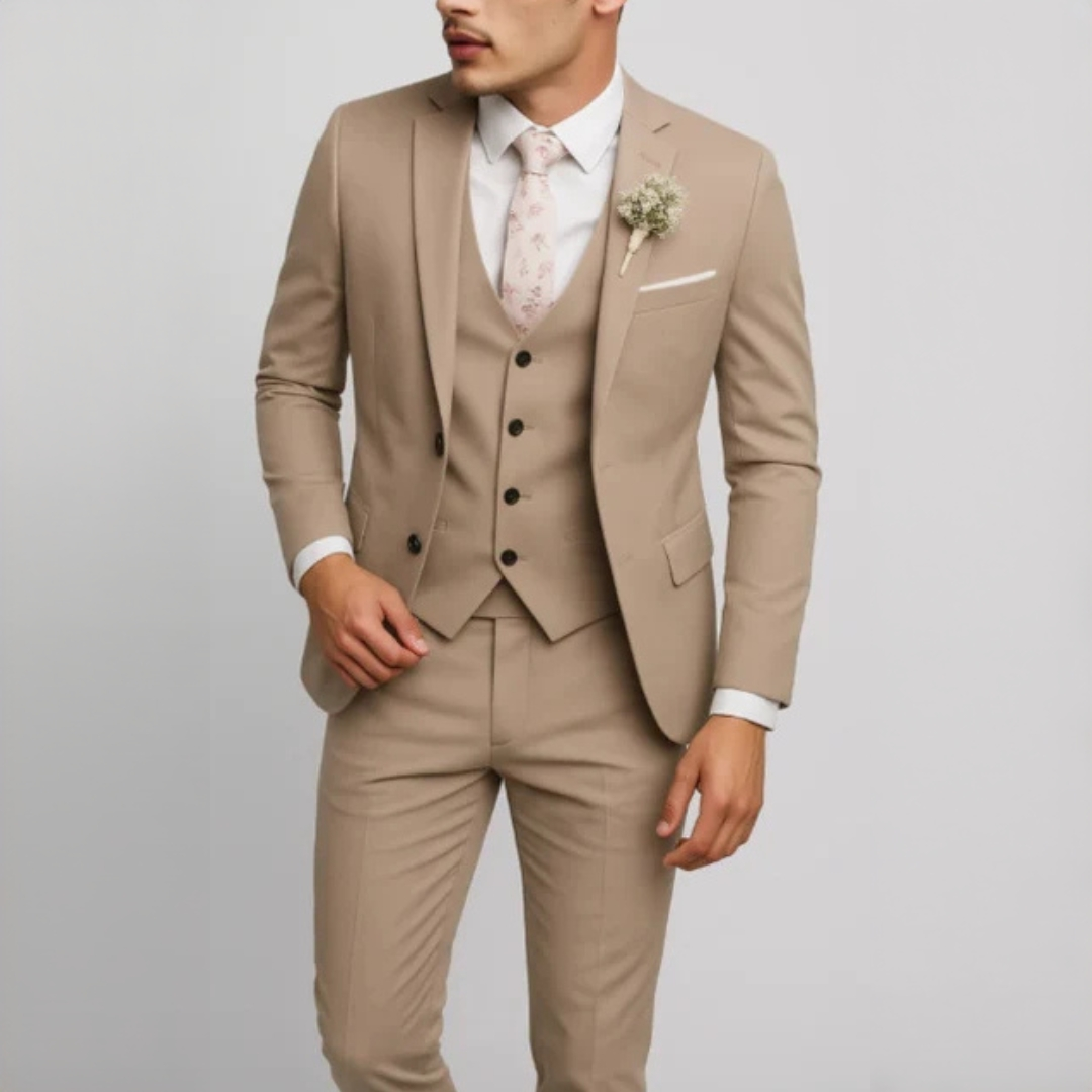 Herren Anzug-Set mit Weste – Moderner Schnitt, einreihige Jacke, flach sitzende Hose