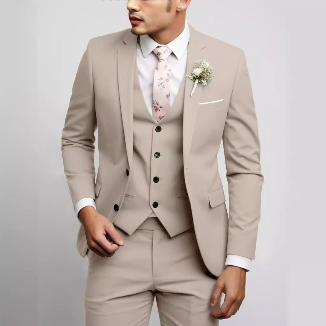 Herren Anzug-Set mit Weste – Moderner Schnitt, einreihige Jacke, flach sitzende Hose