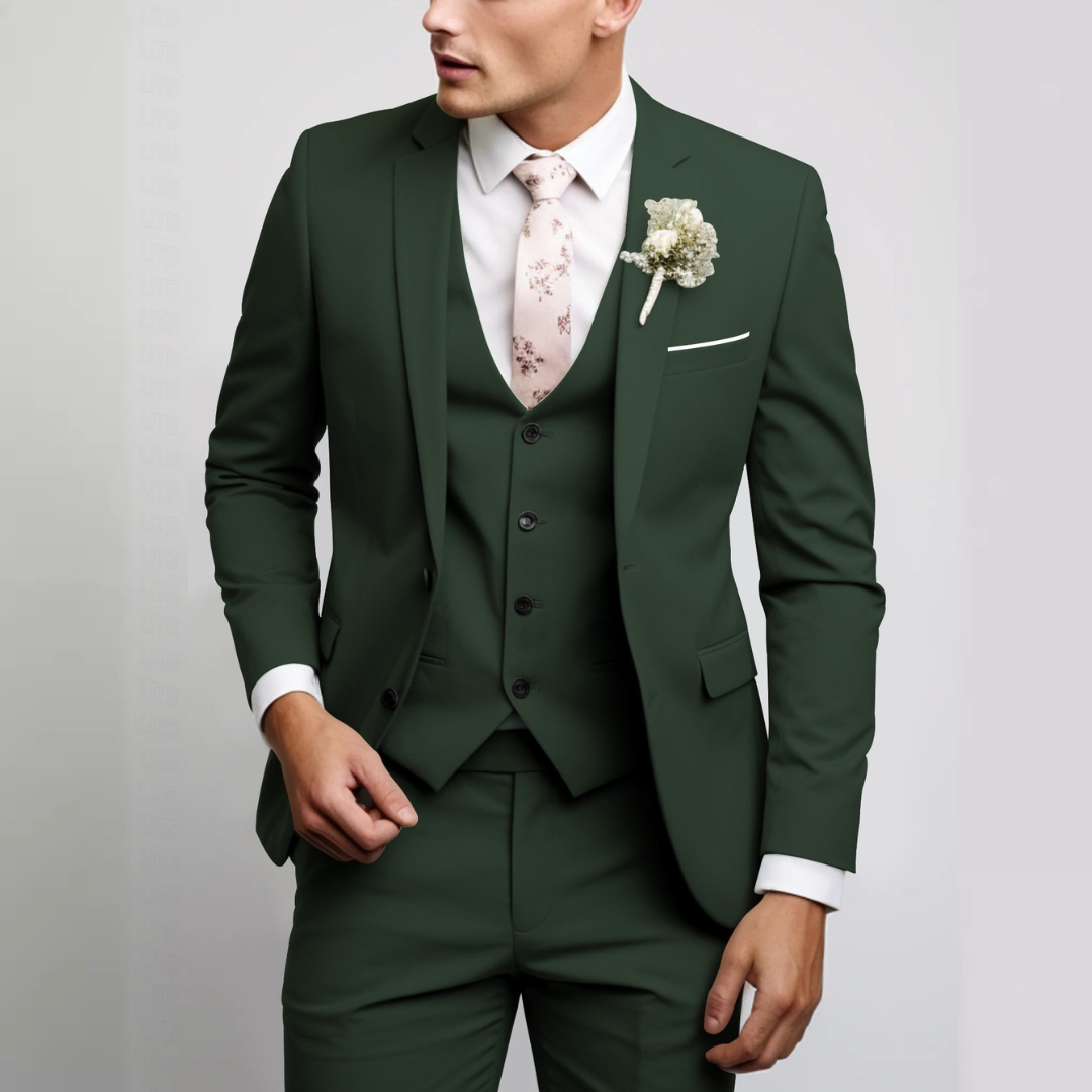 Herren Anzug-Set mit Weste – Moderner Schnitt, einreihige Jacke, flach sitzende Hose