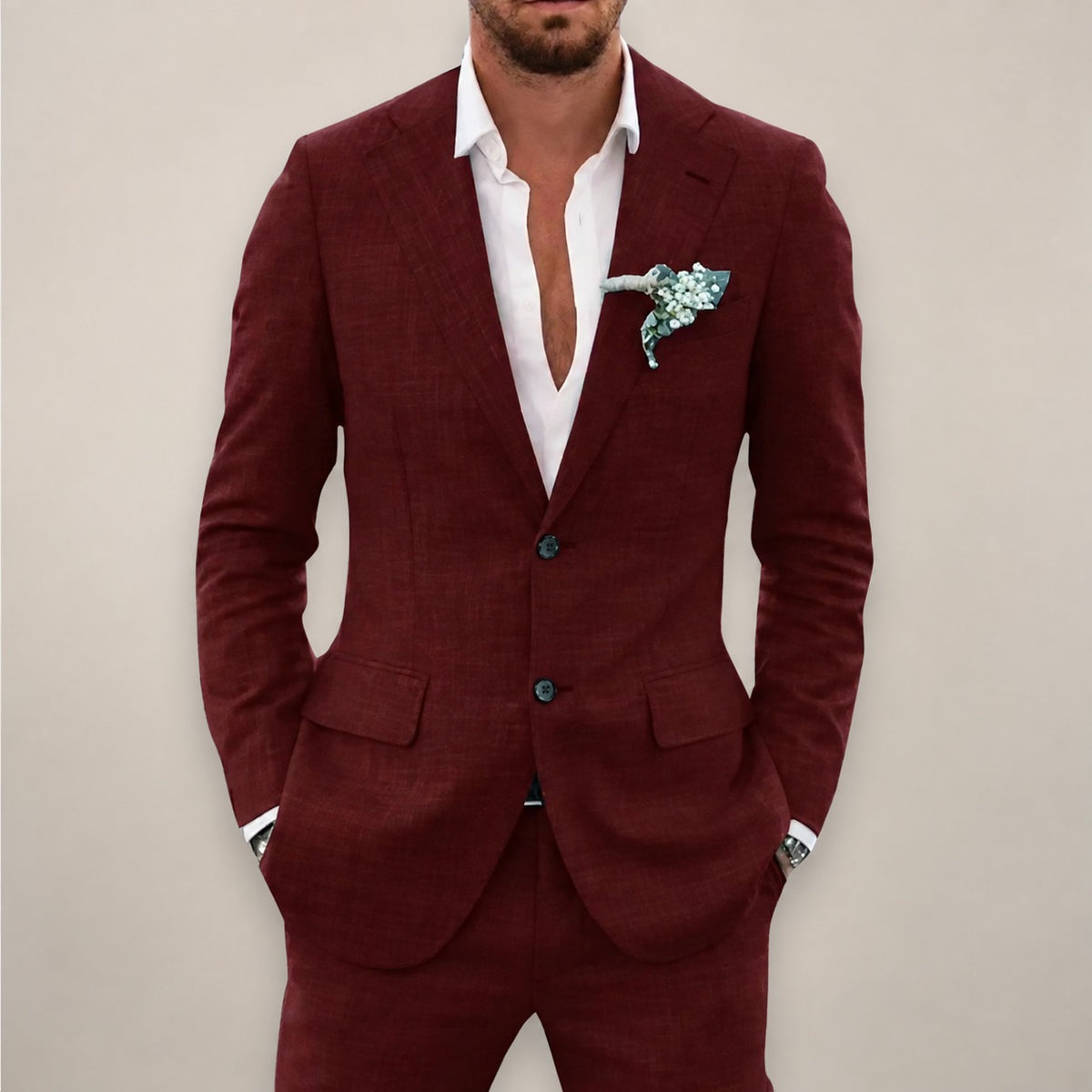 Herren Anzugset Zweiteiler Sakko mit Hose Single-Breasted Tailored Fit