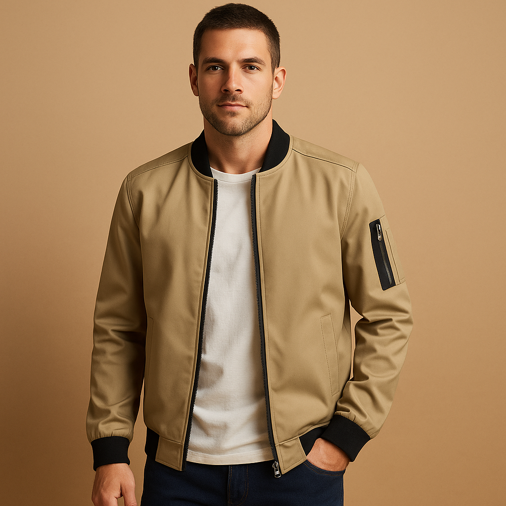Herren Bomberjacke Mit Reißverschluss, Rippbündchen und Innentasche
