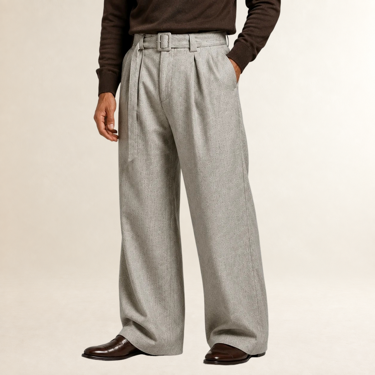 Herren-Bundfaltenhose mit weitem Bein und Gürtel - Maßgeschneiderte Passform