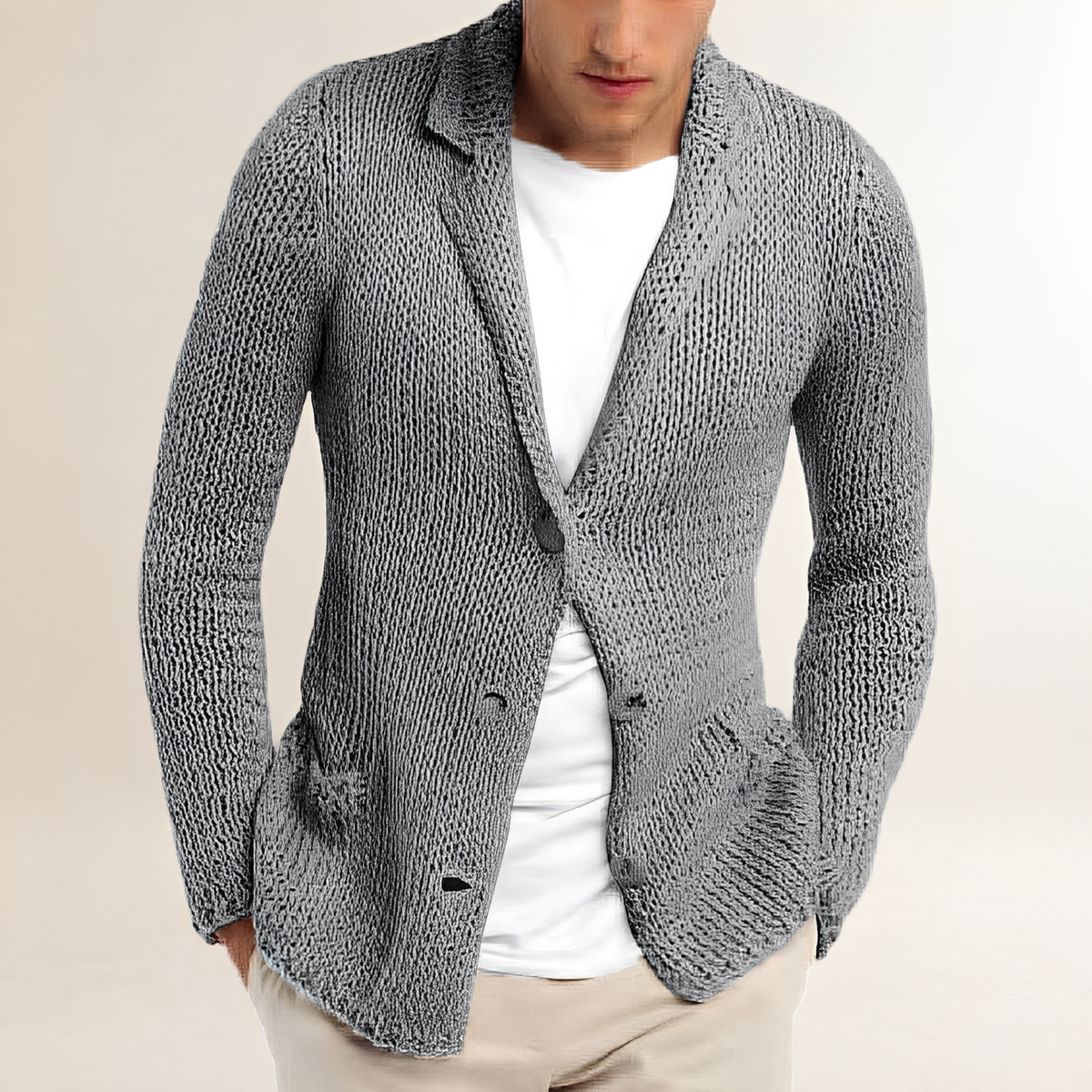 Herren Cardigan Blazer-Stil mit Reverskragen und Pattentaschen - Regulärer Schnitt