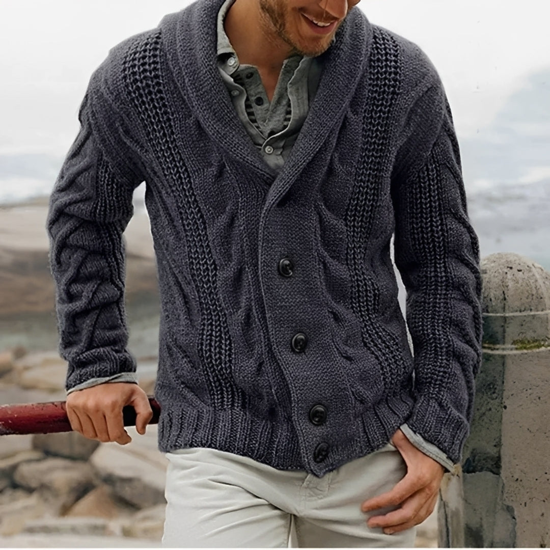 Herren Cardigan mit Shawl-Kragen - Knopfleiste, strukturierte Muster, lockerer Schnitt