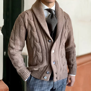 Herren Cardigan mit Shawl-Kragen - Knopfverschluss, Langarm, lockerer Schnitt