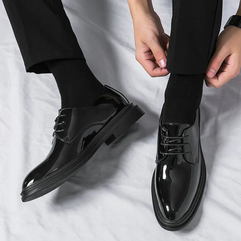 Herren Derby Schuhe Glänzendes Obermaterial Schnürung Klassischer Schnitt