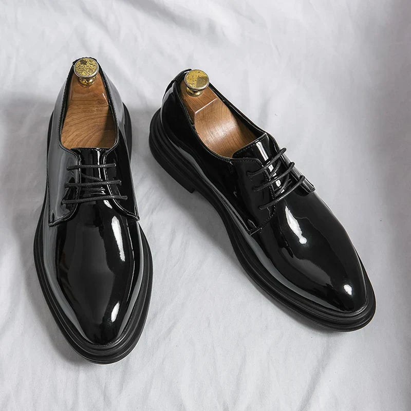 Herren Derby Schuhe Glänzendes Obermaterial Schnürung Klassischer Schnitt