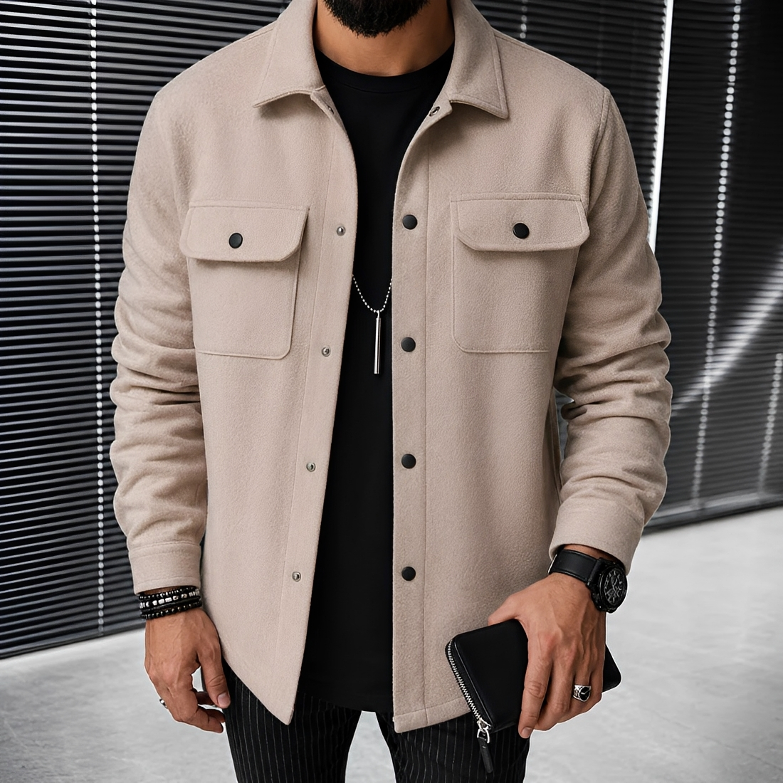 Herren Freizeitjacke Mit Knöpfen und Taschen Relaxed Fit