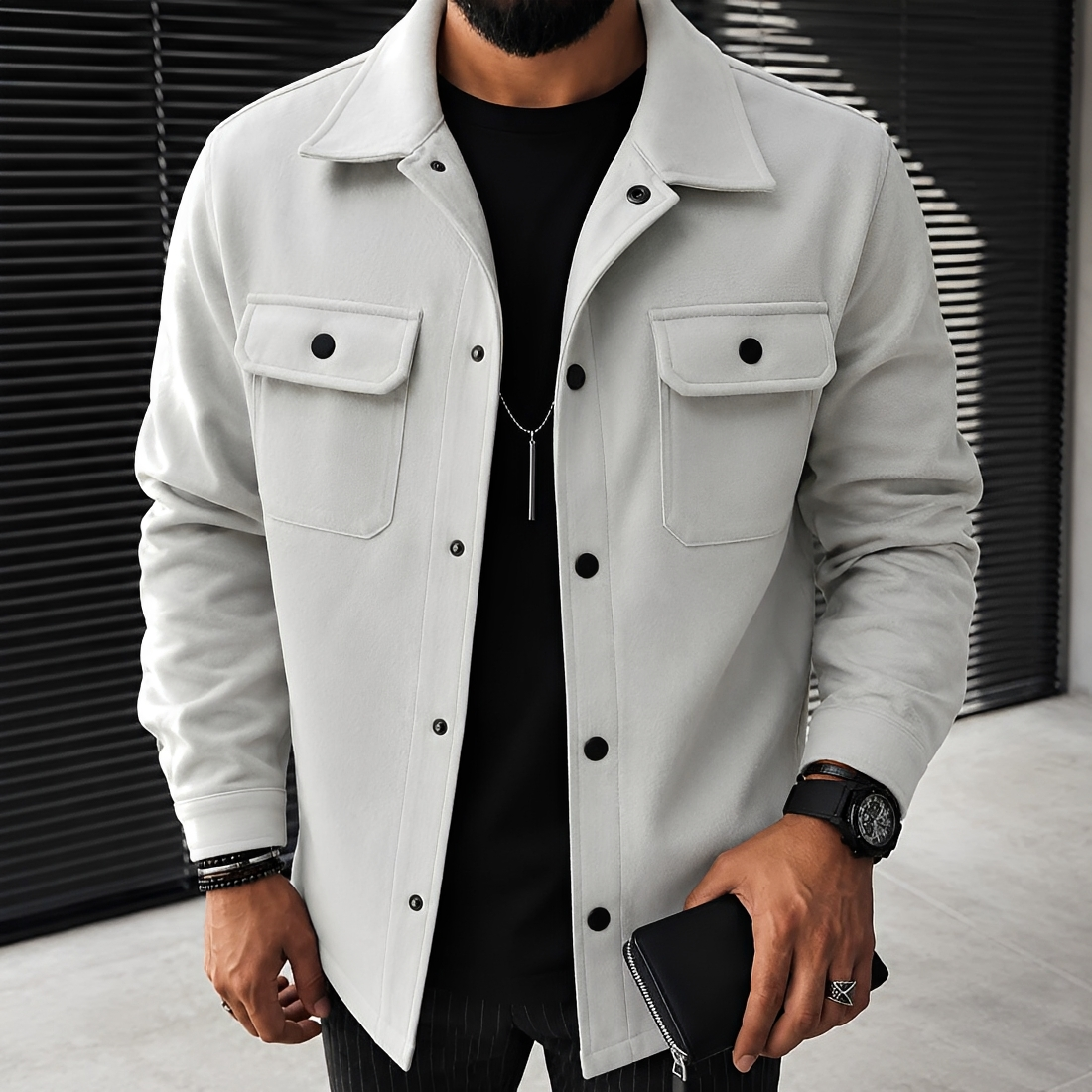 Herren Freizeitjacke Mit Knöpfen und Taschen Relaxed Fit