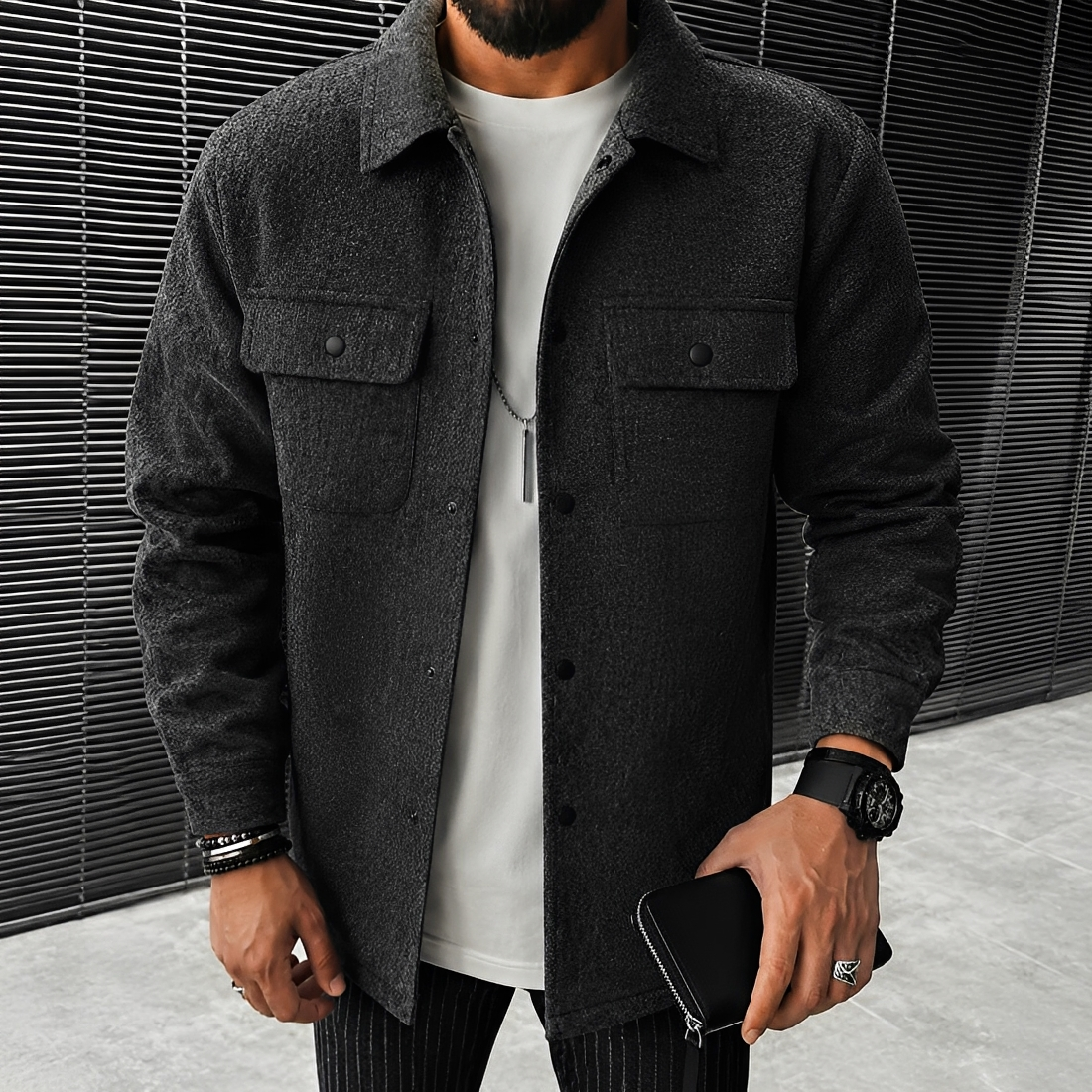 Herren Freizeitjacke Mit Knöpfen und Taschen Relaxed Fit