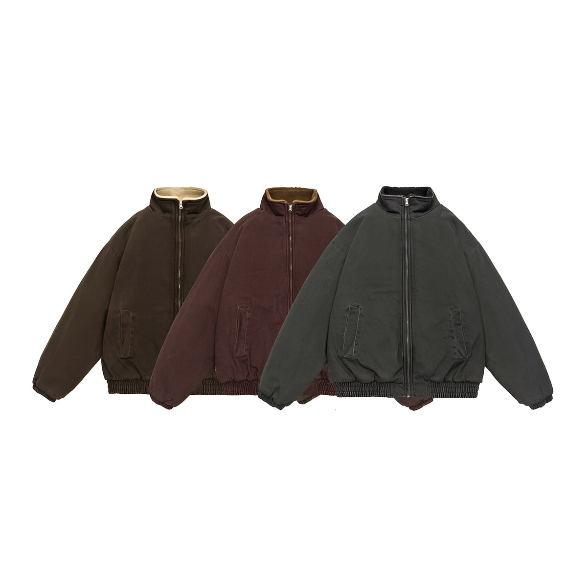 Herren Freizeitjacke mit Reißverschluss Oversized Schnitt Stehkragen