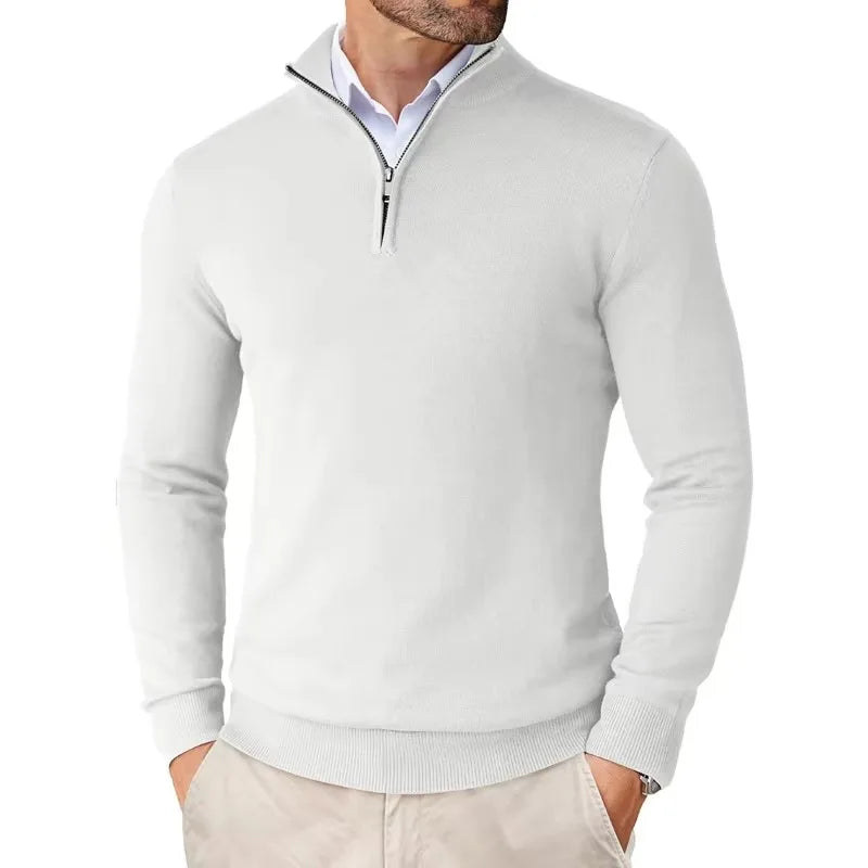 Herren Halb-Reißverschluss Pullover - Langarm, Rippbündchen, taillierte Passform