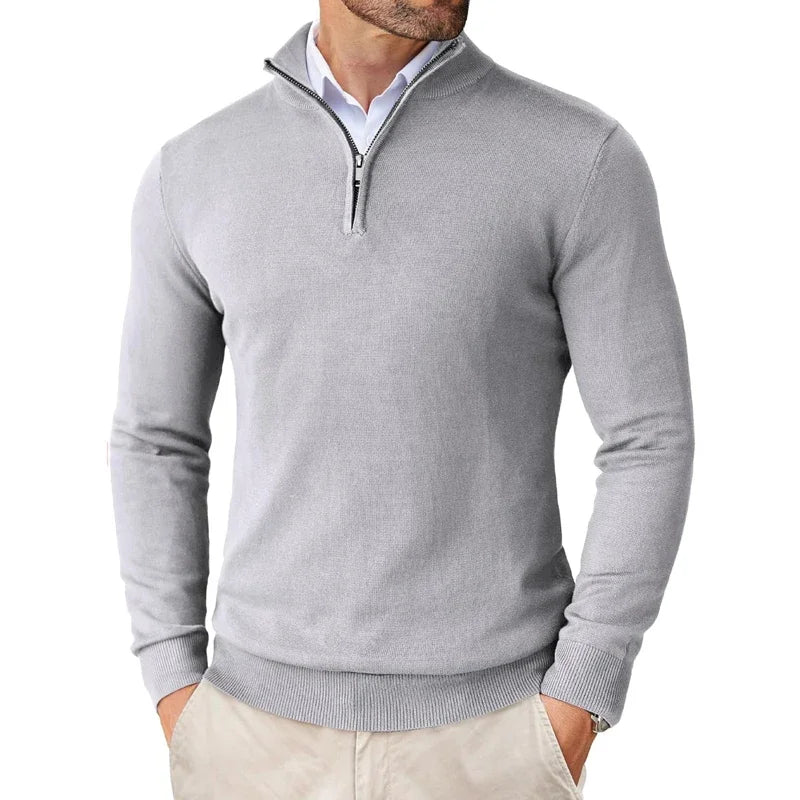 Herren Halb-Reißverschluss Pullover - Langarm, Rippbündchen, taillierte Passform