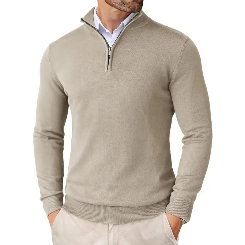 Herren Halb-Reißverschluss Pullover - Langarm, Rippbündchen, taillierte Passform