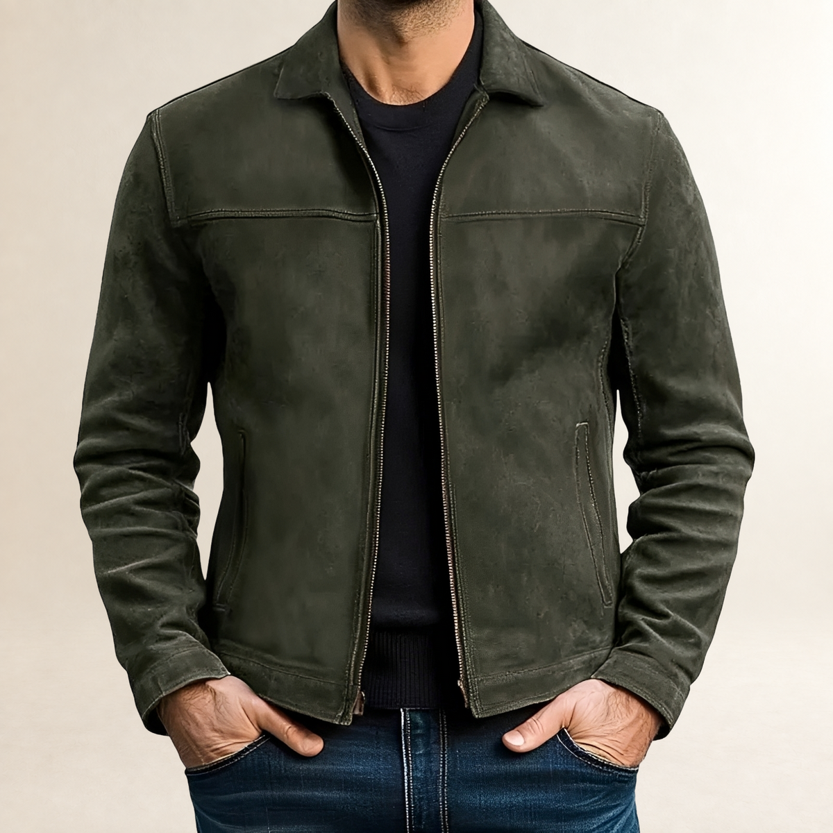 Herren Jacke - Fester Schnitt, Reißverschluss, Kontraststeppung