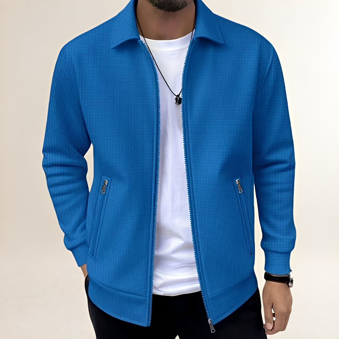 Herren-Jacke mit Vollreißverschluss, strukturierte Oberfläche, Hemdkragen, Reißverschlusstaschen – athletischer Schnitt