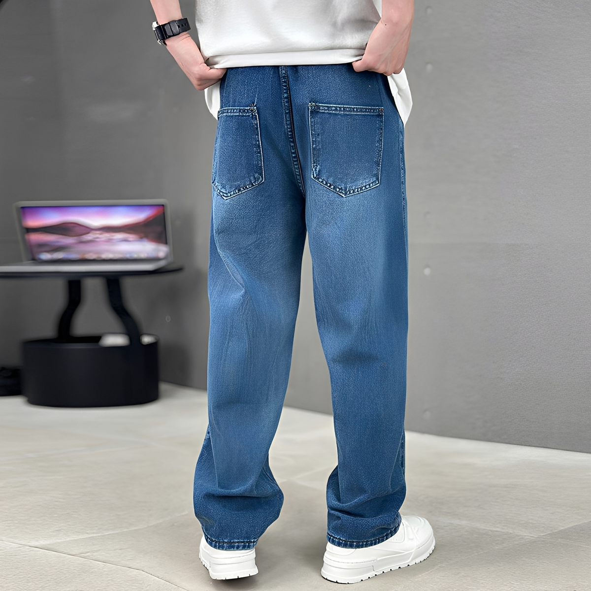 Herren Jeans - Gerade Bein, klassische Passform, fünf Taschen, Knopfverschluss
