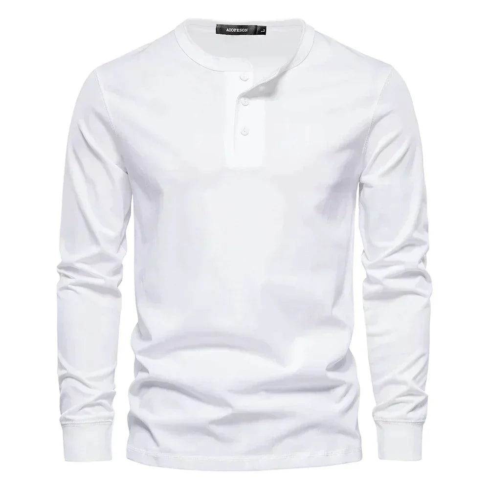Herren Langarm Henley T-Shirt mit Knopfleiste und regulärem Schnitt