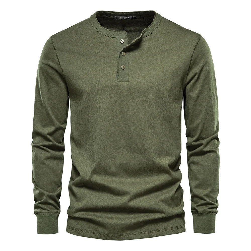 Herren Langarm Henley T-Shirt mit Knopfleiste und regulärem Schnitt