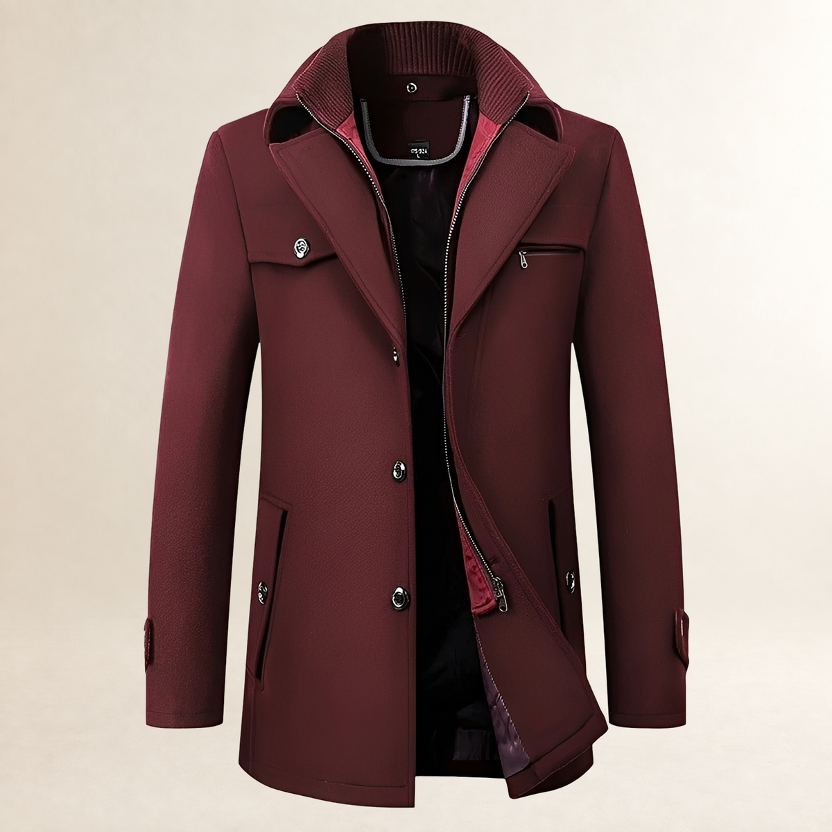 Herren Mantel Mid-Length Pea Coat Reverskragen Knopfverschluss Klappentaschen