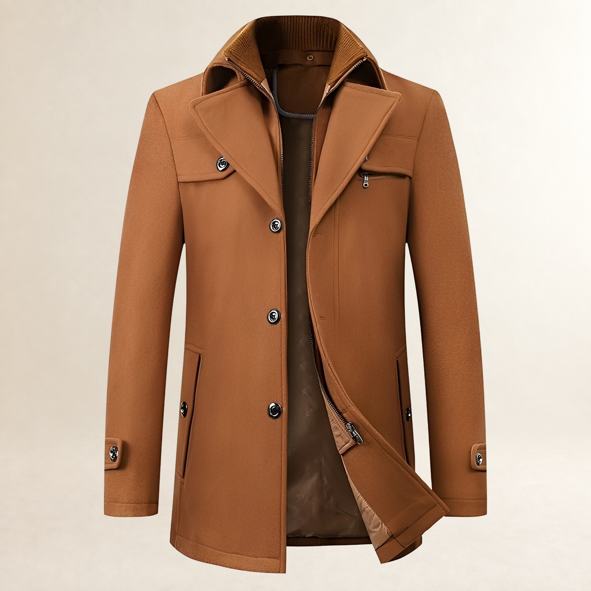 Herren Mantel Mid-Length Pea Coat Reverskragen Knopfverschluss Klappentaschen