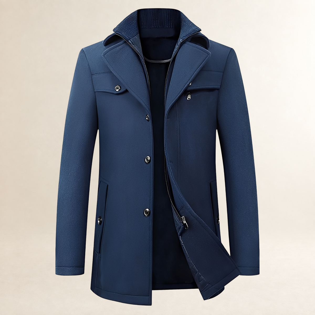 Herren Mantel Mid-Length Pea Coat Reverskragen Knopfverschluss Klappentaschen