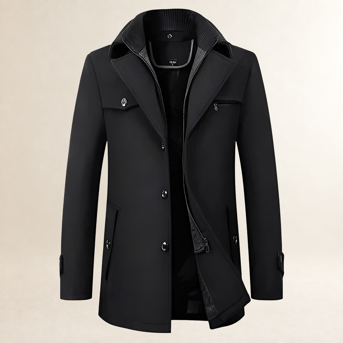 Herren Mantel Mid-Length Pea Coat Reverskragen Knopfverschluss Klappentaschen