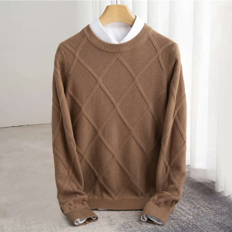 Herren-O-Hals Pullover mit Argyle-Muster und Rippbündchen - Regulärer Schnitt