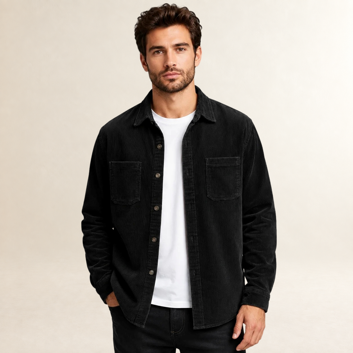 Herren Overshirt Shacket mit Reverskragen und Knopfleiste - Regular Fit, lange Ärmel