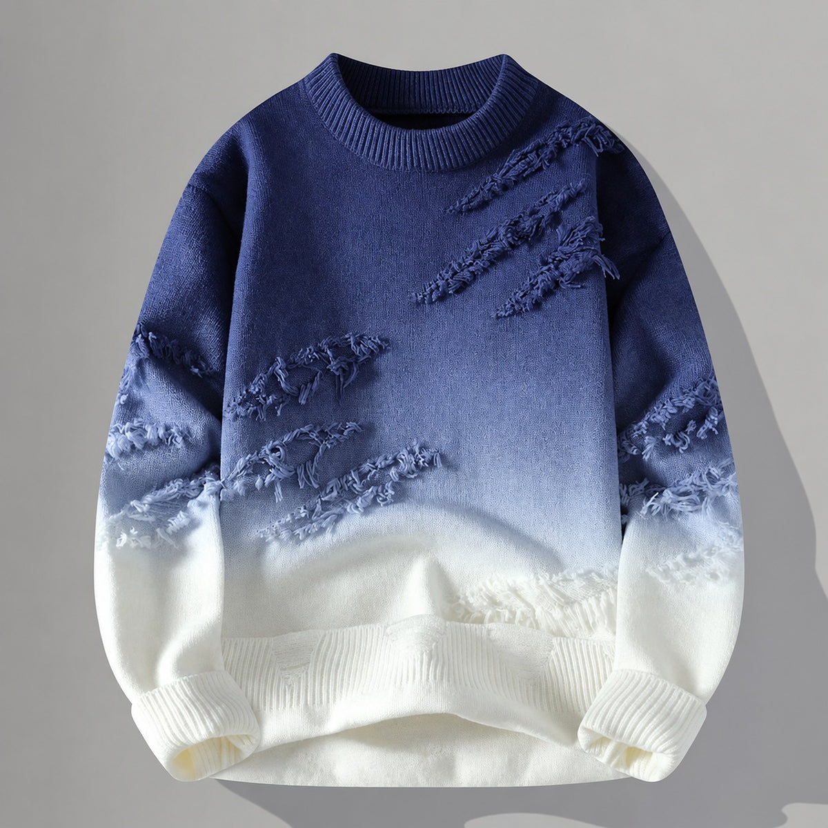 Herren Oversized Pullover - Tonaler Farbverlauf mit Fransen-Details