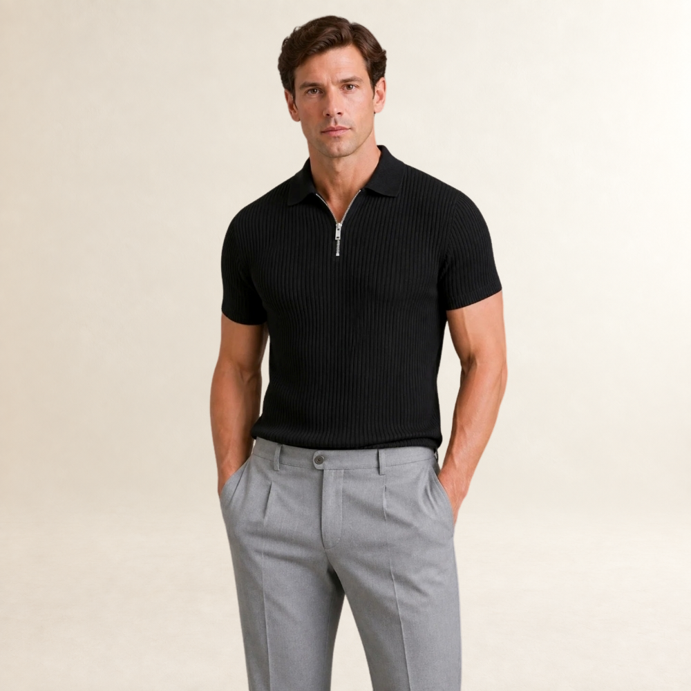 Herren Poloshirt mit Reißverschluss, kurze Ärmel und modernem Schnitt