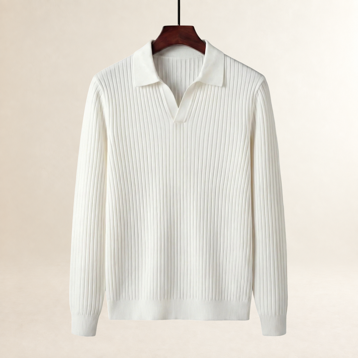 Herren Poloshirt mit V-Ausschnitt und offener Knopfleiste - Rippstruktur, schmaler Schnitt