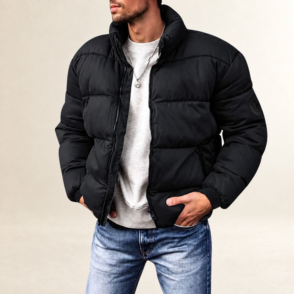 Herren Pufferjacke Modernes Steppdesign mit Stehkragen und bequemer Passform