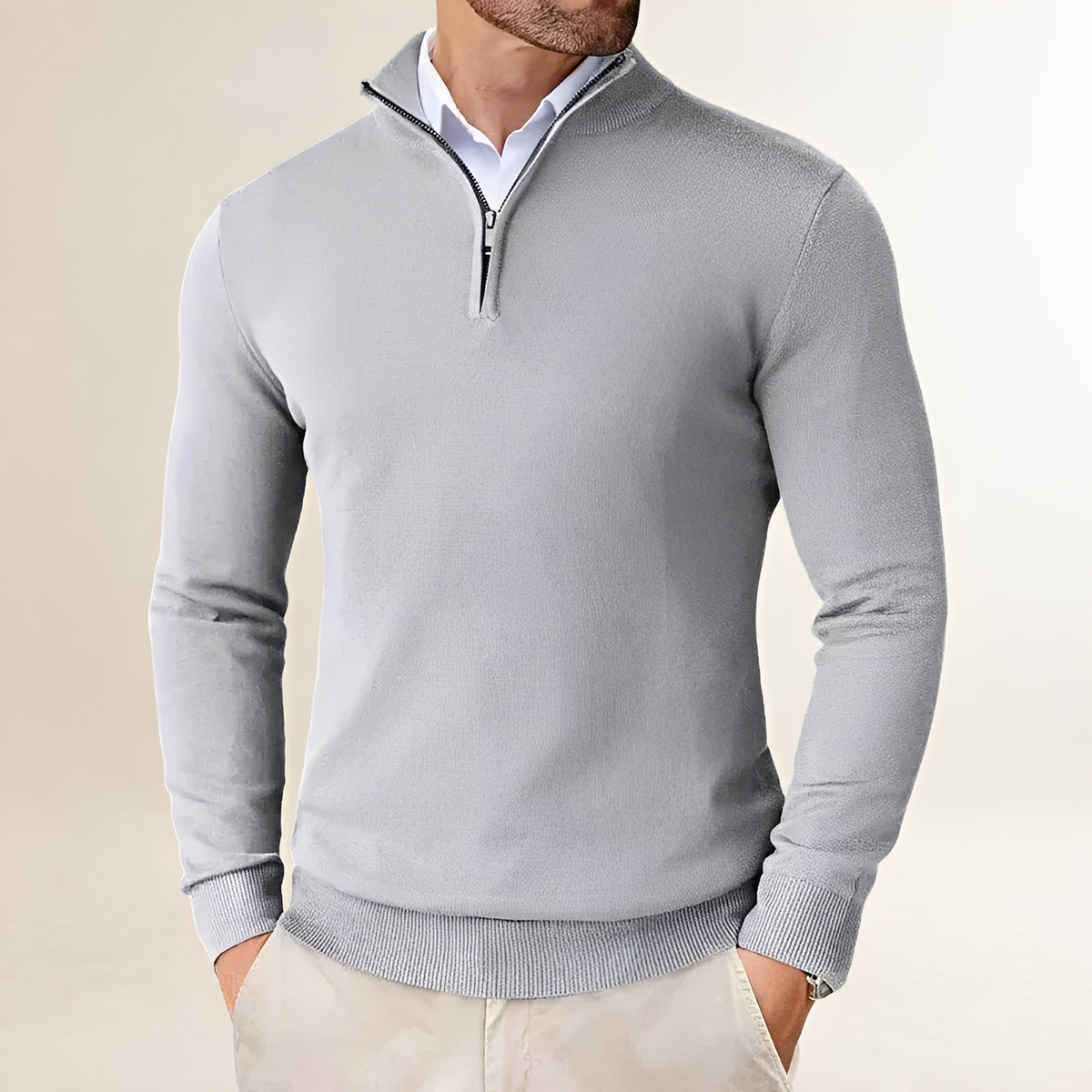 Herren Pullover mit Halb-Reißverschluss - Klassischer Schnitt mit Rippbündchen