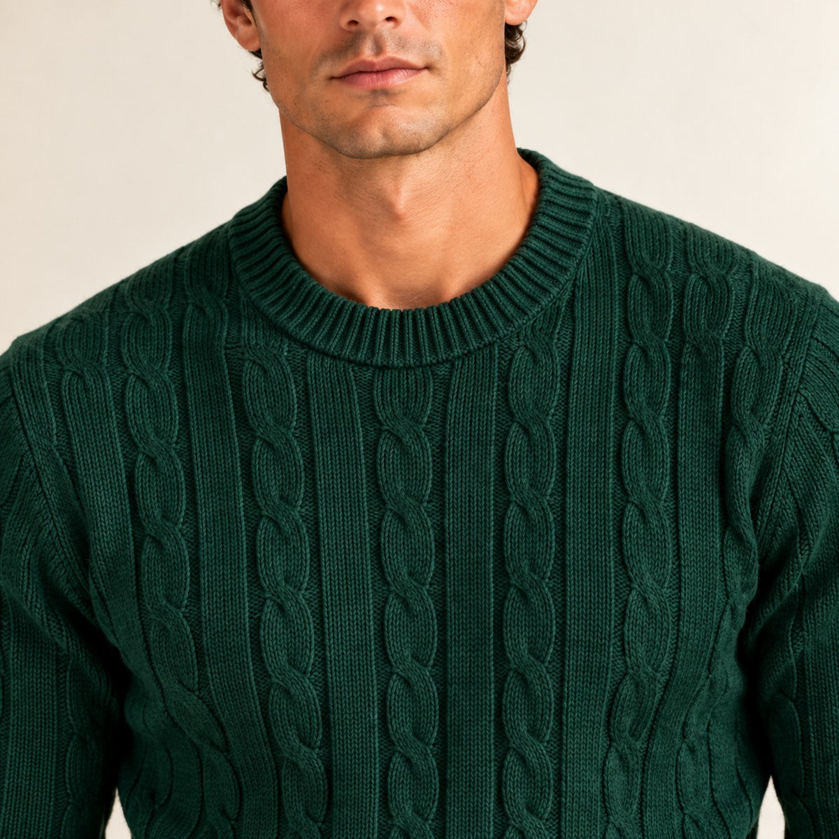 Herren Pullover mit Rundhalsausschnitt - Slim Fit, Elastische Bündchen, Texturiertes Muster