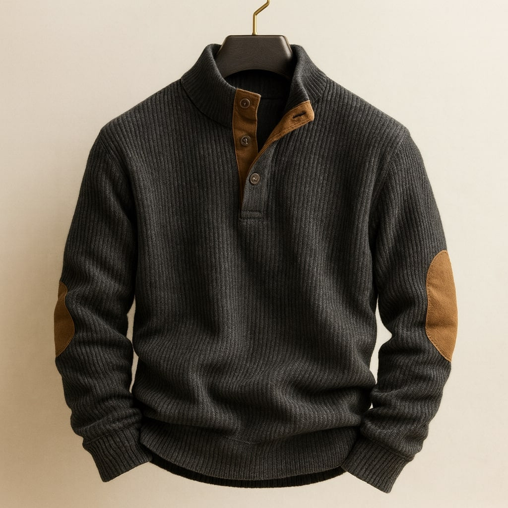 Herren Pullover mit Stehkragen, Knopfleiste und Raglanärmeln